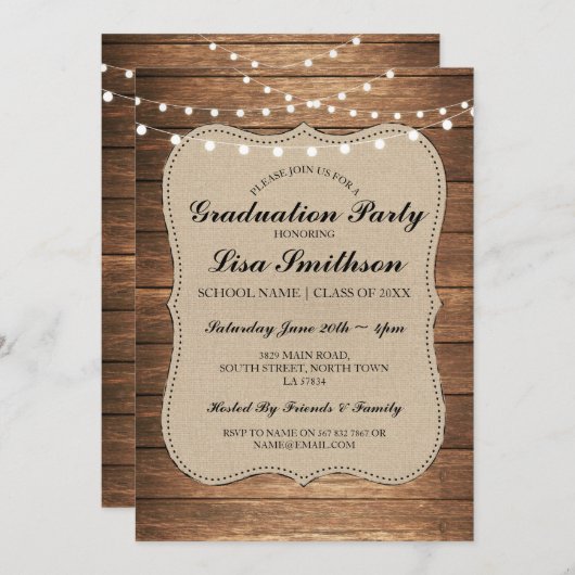 Rustic Graduation Party Hommes Invitation de bois  (Devant / Derrière)