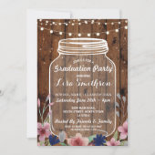 Rustic Graduation Party Jar Wood Flowers nodigt ui Kaart (Voorkant)
