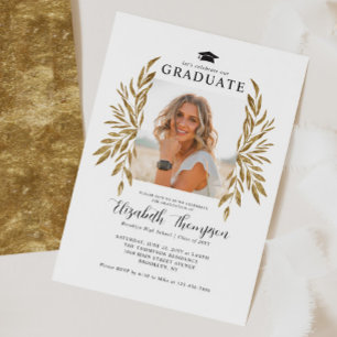 Rustic Graduation Party Modern Gold Leaves Foto Kaart