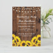 Rustic Graduation Party Sunflower Wood Invitation (Debout devant)