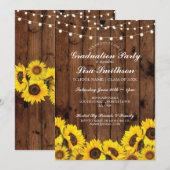 Rustic Graduation Party Sunflower Wood Invitation (Devant / Derrière)