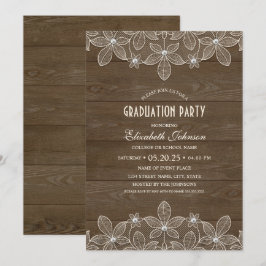 Rustic Graduation Party Wood Lace Pearl Afstudeerd Kaart