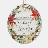 Rustic Grandma & Grandpa First Kerstversier Keramisch Ornament (Links)