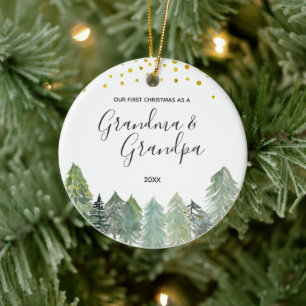 Rustic Grandma & Grandpa First Kerstversier Keramisch Ornament