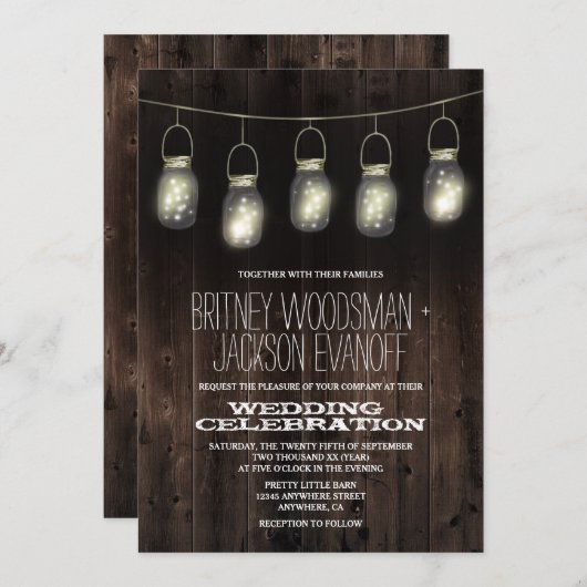 Rustic Grange Bois Mason Jar Mariage Invitations (Devant / Derrière)