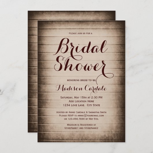 Rustic Grange Bois Pays Douche nuptiale Invitation (Devant / Derrière)