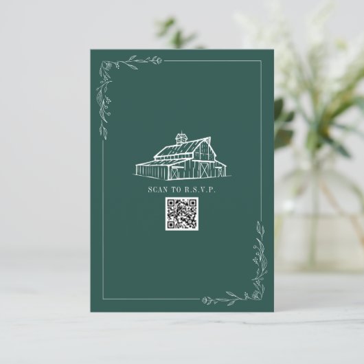 Rustic Grange Emerald vert QR Code Mariage RSVP (Debout devant)