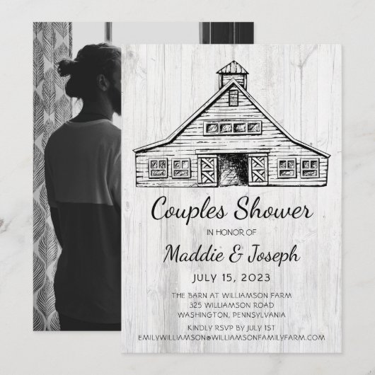 Rustic Grange Photo Couples Douche Invitation (Devant / Derrière)