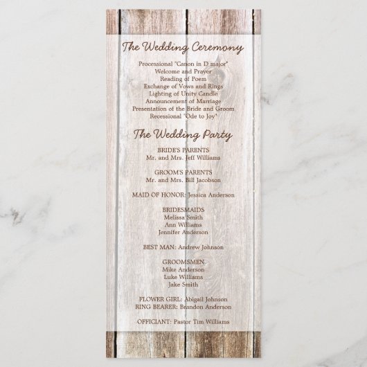Rustic Grange Programme de mariage en bois (Dos)