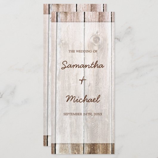 Rustic Grange Programme de mariage en bois (Devant / Derrière)