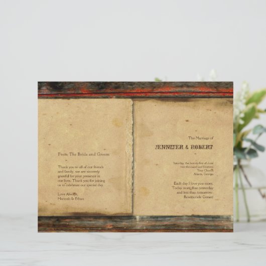 Rustic Grange Programme de mariage en bois (Debout devant)