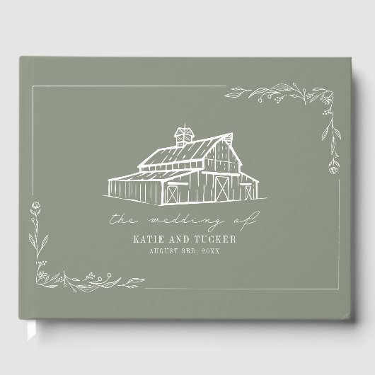 Rustic Grange Sage Green Farm Mariage Livre d'or (Recto)