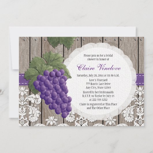 Rustic Grape Bridal Shower Invitations Kaart (Voorkant)