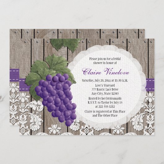 Rustic Grape Bridal Shower Invitations Kaart (Voorkant / Achterkant)