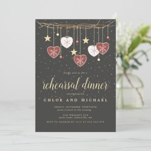 Rustic Grapevine, Star en Heart Rehearsal Dinner Kaart (Staand voorkant)