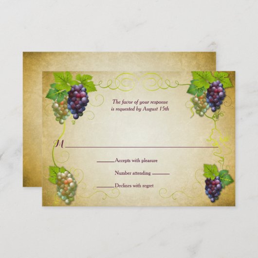 Rustic Grapevine Vineyard Mariage Réponse RSVP (Devant / Derrière)