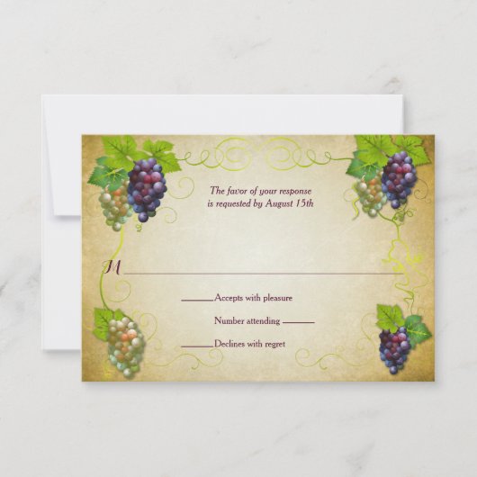 Rustic Grapevine Vineyard Wedding Event Reply RSVP (Voorkant)