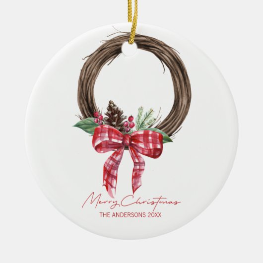 Rustic Grapevine Wreath Merry kerstavond Keramisch Ornament (Voorkant)