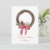 Rustic Grapevine Wreath Merry Kerstmis Feestdagenkaart (Staand voorkant)
