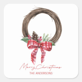 Rustic Grapevine Wreath Merry Kerstmis Vierkante Sticker