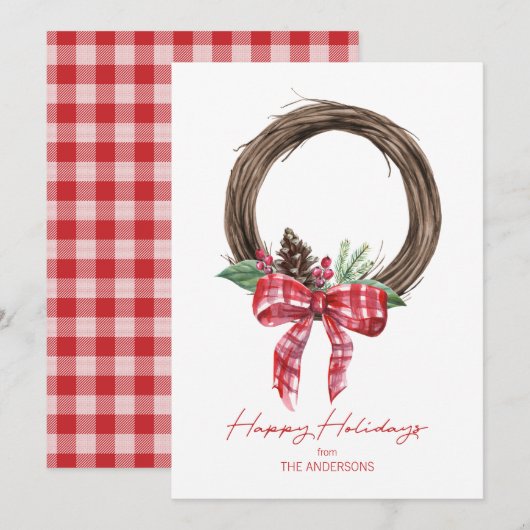 Rustic Grapevine Wreath Prettige feestdagen Feestdagenkaart (Voorkant / Achterkant)