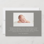 Rustic Gray Farmhouse Linen Stripes Foto Birth Aankondiging (Achterkant)