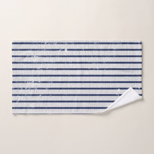 Rustic Gray Linen Navy Blue Stripes Pattern Bad Handdoek (Handdoek)