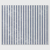Rustic Gray Linen Navy Blue Stripes Pattern Cadeaupapier (Vlak)