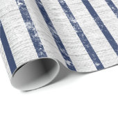 Rustic Gray Linen Navy Blue Stripes Pattern Cadeaupapier (Rol Hoek)