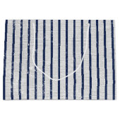Rustic Gray Linen Navy Blue Stripes Pattern Groot Cadeauzakje (Voorkant)