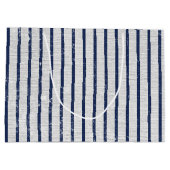 Rustic Gray Linen Navy Blue Stripes Pattern Groot Cadeauzakje (Achterkant)