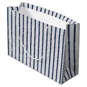 Rustic Gray Linen Navy Blue Stripes Pattern Groot Cadeauzakje (Achterkant Gekanteld)