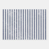 Rustic Gray Linen Navy Blue Stripes Pattern Inpakpapier Vel (Voorkant 3)