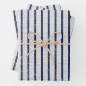 Rustic Gray Linen Navy Blue Stripes Pattern Inpakpapier Vel (In situ)