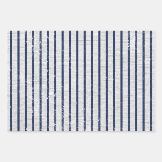 Rustic Gray Linen Navy Blue Stripes Pattern Inpakpapier Vel (Voorkant)
