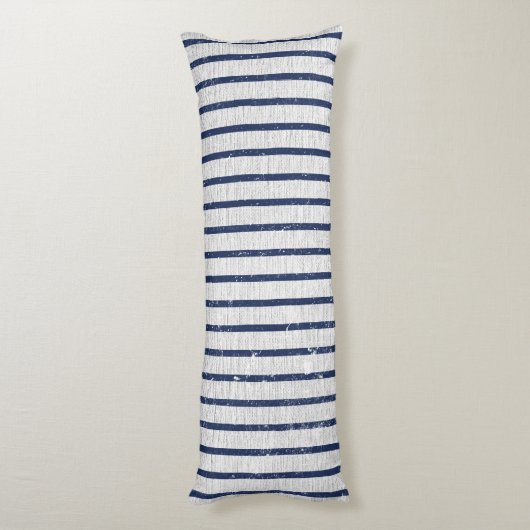 Rustic Gray Linen Navy Blue Stripes Pattern Lichaamskussen (Achterkant (Verticaal))