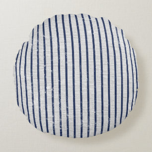 Rustic Gray Linen Navy Blue Stripes Pattern Rond Kussen