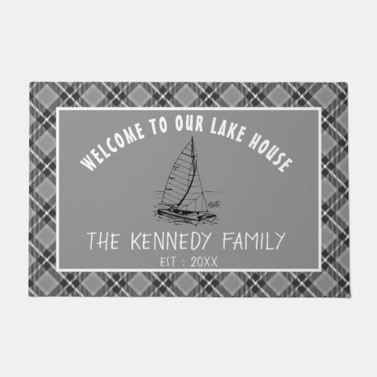 Rustic Gray Pset Family Lake House Welkom Deurmat (Voorkant)