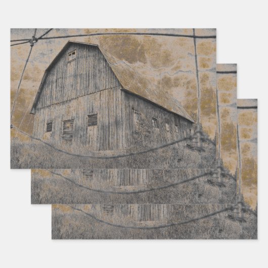 Rustic Gray Sepia Barn textuur Inpakpapier Vel (Set)