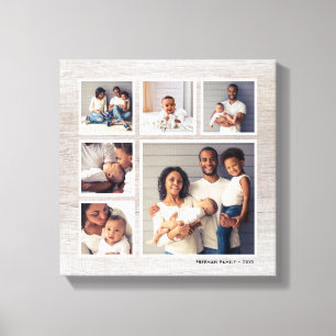 Rustic Gray Weathered Wood 6 Square Photo Collage Canvas Afdruk