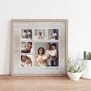 Rustic Gray Weathered Wood 6 Square Photo Collage Poster