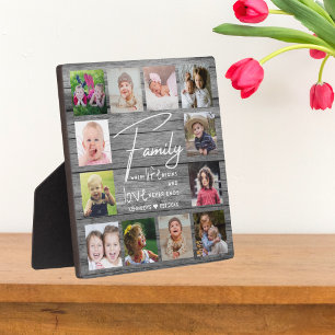 Rustic Gray Wood Family Quote 12 Photo Collage Fotoplaat