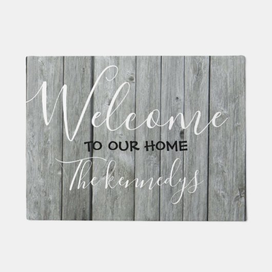 Rustic Gray Wood Farmhouse Welkom Deurmat (Voorkant)