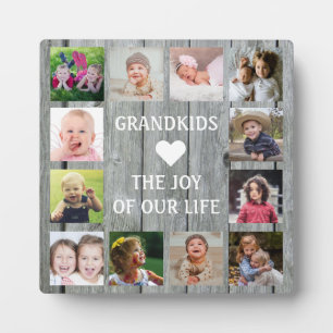 Rustic Gray Wood Grandkids Citaat 12 Foto Collage Fotoplaat