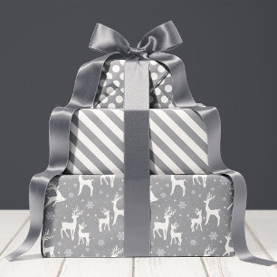 Rustic Gray Woodland Deer & Snowflake Holiday Inpakpapier Vel