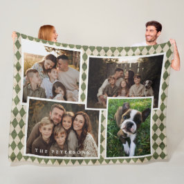 Rustic Green 4 Foto Kerstmis Fleece Deken