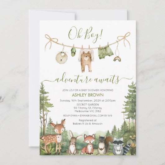 Rustic Green Adventure Awaits Baby Shower  Kaart (Voorkant)