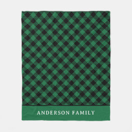 Rustic Green Black Buffalo Check Monogram Fleece Deken