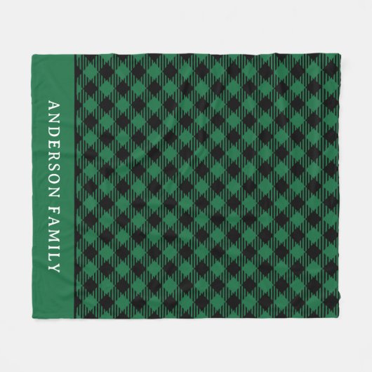 Rustic Green Black Buffalo Check Monogram Fleece Deken (Voorkant (Horizontaal))