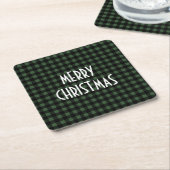 Rustic Green & Black Buffalo Plaid Vrolijk Kerstfe Vierkante Kartonnen Onderzetter (Schuin)